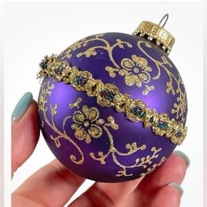 6 Elegant Krebs Purple and Gold Floral Glass Ornaments